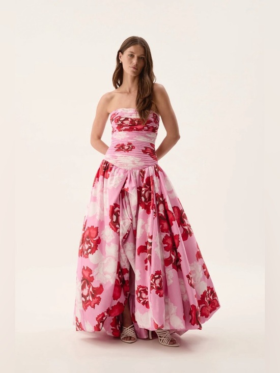 Aje Dresses & Skirts - Aje Pink Red Floral Printed Violetta Bubble Hem Strapless Gown AU6/US2 NWT